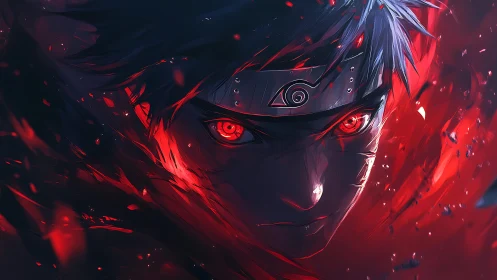 Red-illuminated anime face is rendered with dynamic lighting