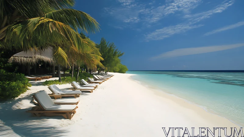Tropical Beach Resort with Loungers and Palm Shade