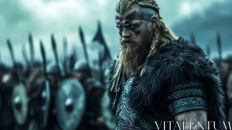 Brooding Viking warrior leading his shield wall into battle.
