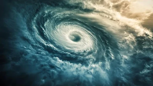 Spiral cloud vortex structure with central eye formation.