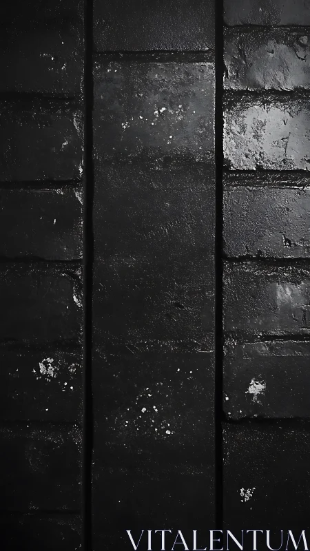 Dark brick wall texture shows worn central vertical band