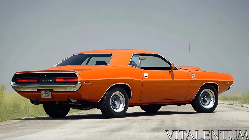 Vintage orange muscle car waits on an open country roadside