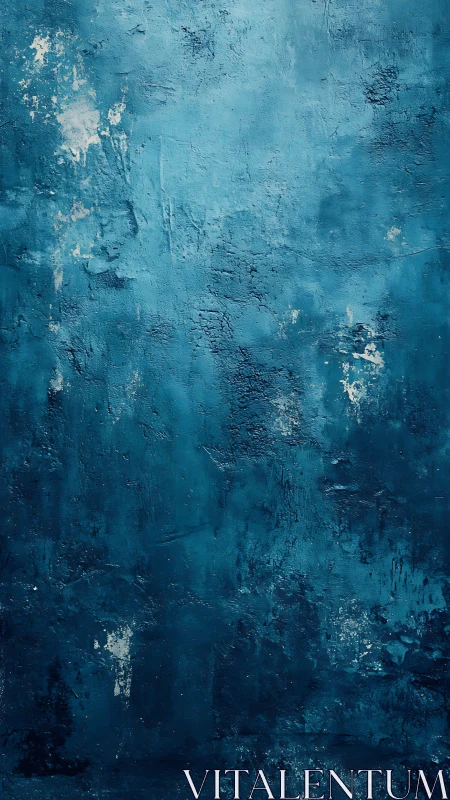 Textured blue plaster wall shows layered pigment and erosion marks