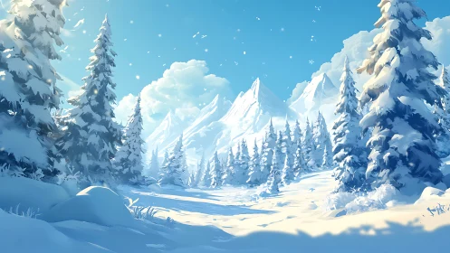 Winter sunlight drifting through a peaceful alpine forest.