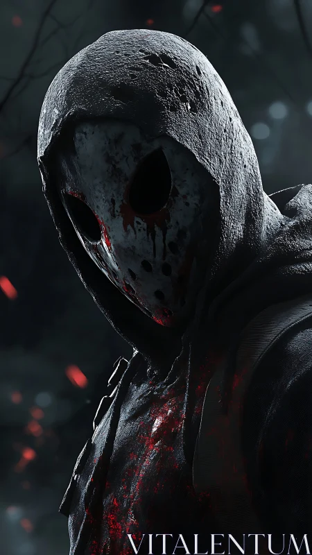 Hooded masked slasher rendered in cinematic horror lighting.