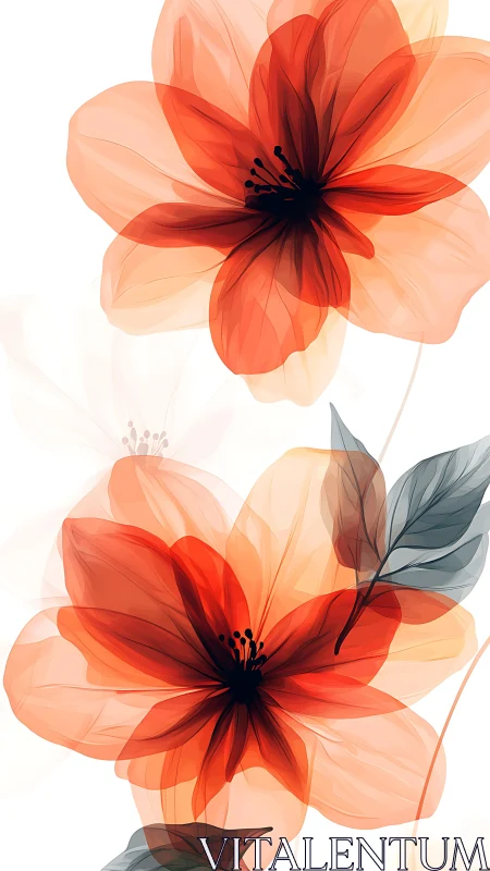 Translucent Floral Composition with Layered Red and Coral Petals