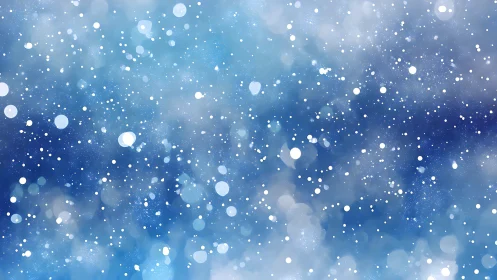 Particle-dense blue snowfall bokeh field with soft depth gradients.