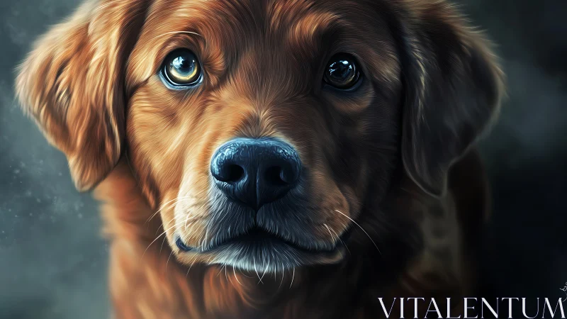 Golden retriever portrait with hyperreal fur detail.