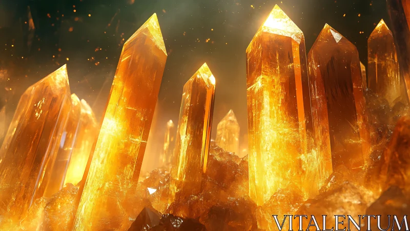 Molten sunrise erupts from towering golden crystal spires