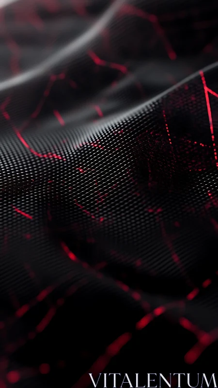Black mesh surface carries red glowing digital streaks
