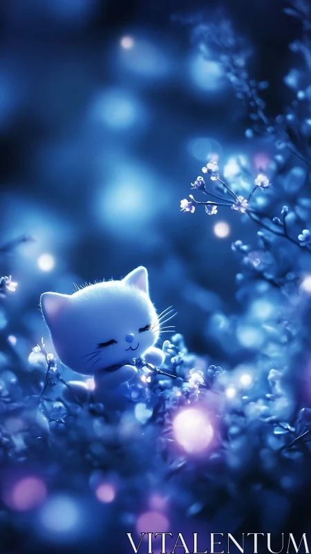 Luminescent Feline Character in Bokeh Floral Environment with Depth of Field