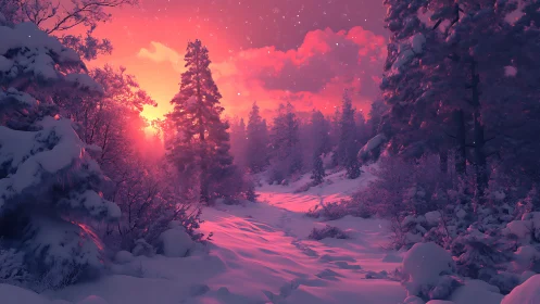 Chromatic snowfield corridor under saturated polar sunset.