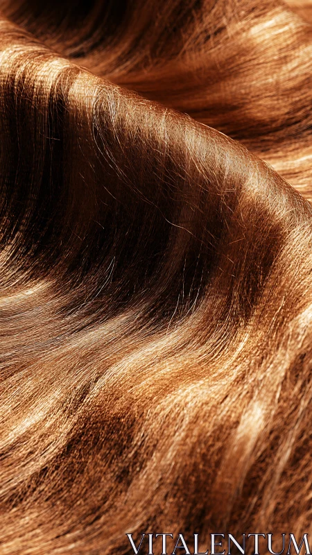 Close-up of smooth wavy brown hair texture in detail.