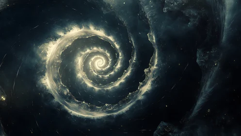 Spiral nebula vortex rendered with luminous cosmic dust.