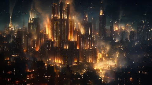 Towering inferno engulfs dystopian megacity in cinematic detail