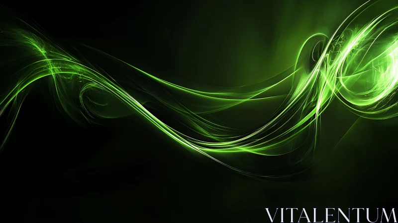 Luminous green energy waveforms on dark gradient background