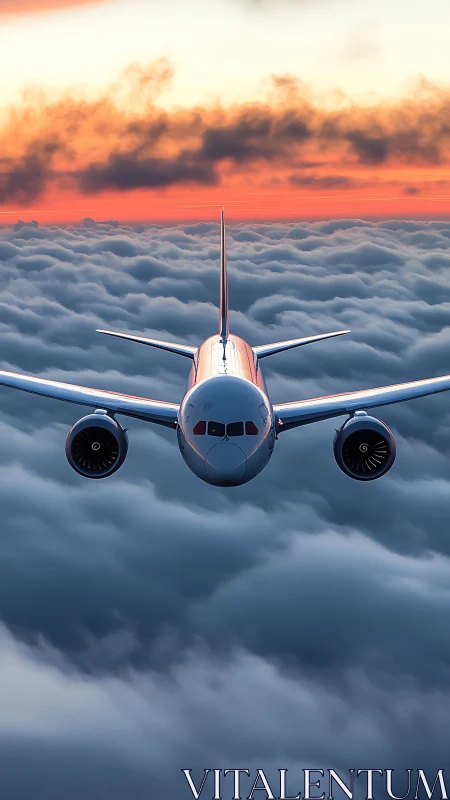 Sunset flight gliding above clouds in quiet golden light.
