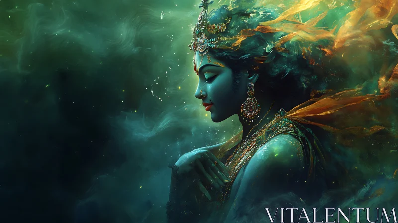 Cosmic river goddess inhales starlight in jeweled silence