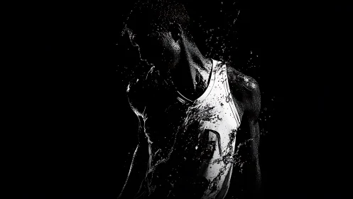 High-contrast athletic silhouette with dynamic liquid dispersion.