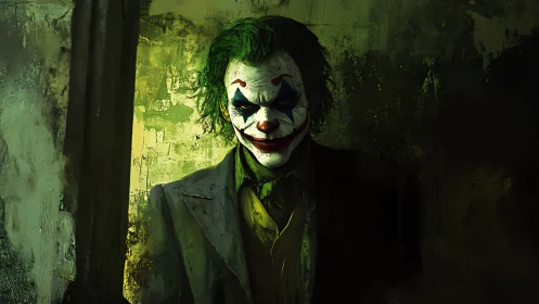 Grinning clown of chaos emerges from dripping green shadow.