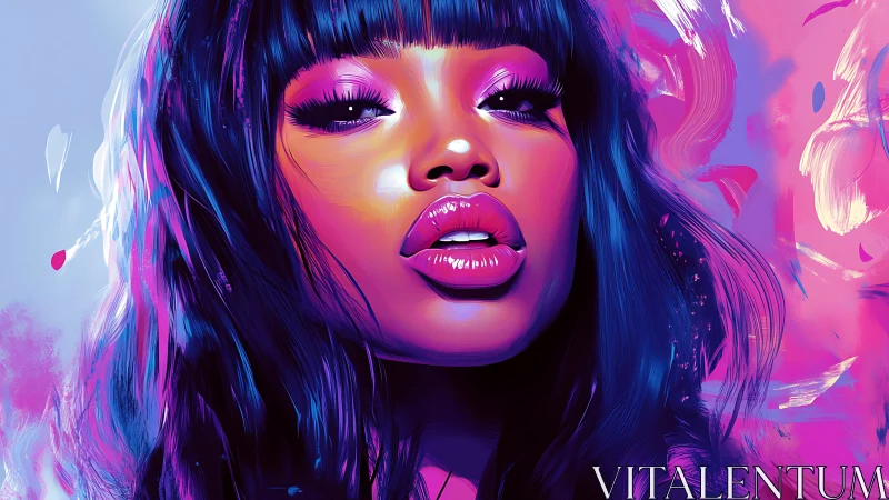 Vibrant neon portrait captures confident woman in bold close-up