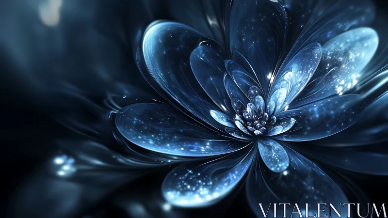 Starlit glass blossom unfolding in deep midnight blue.