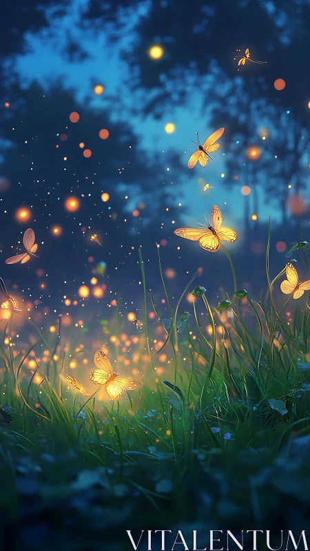 Glowwing butterflies quietly turn the twilight meadow electric