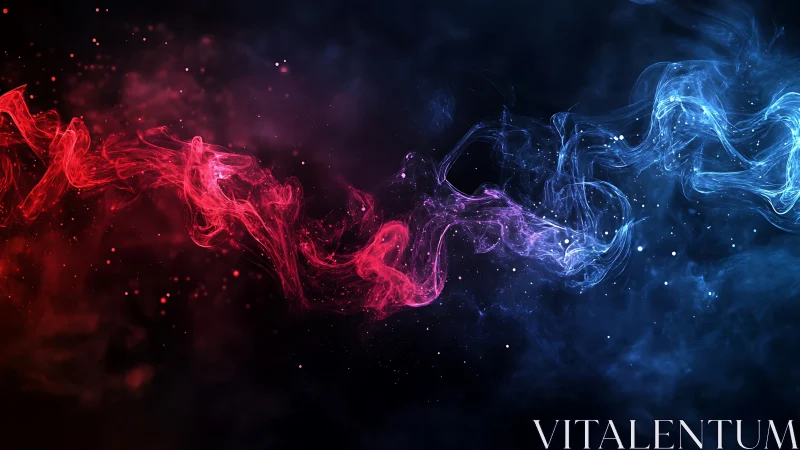 Red and blue energy smoke streams twist across dark void
