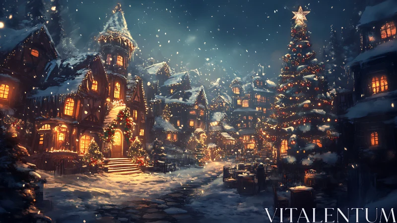 Cozy winter village glowing with heartfelt Christmas lights.