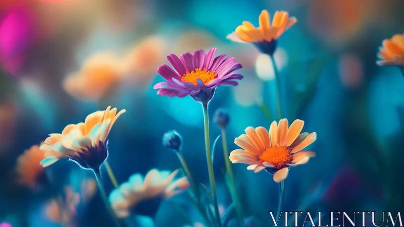 Vibrant Gerbera Daisies Dance in Dreamy Turquoise Light