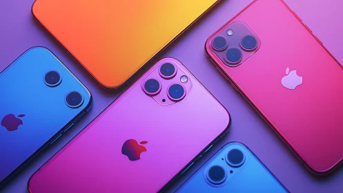 Colorful iPhone Collection Against Gradient Purple Backdrop.