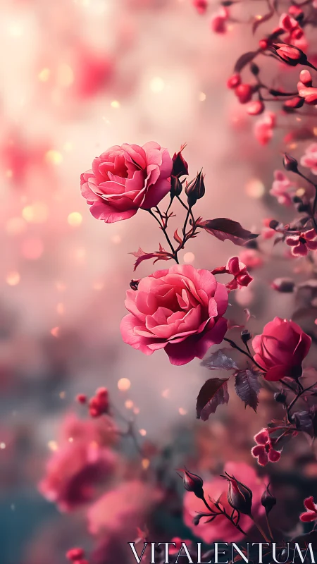 Pink Roses in Soft Focus Bokeh Light