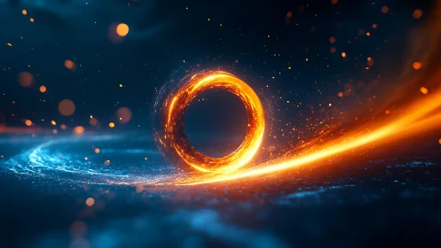 Luminous energy ring suspended in deep blue cosmic field.