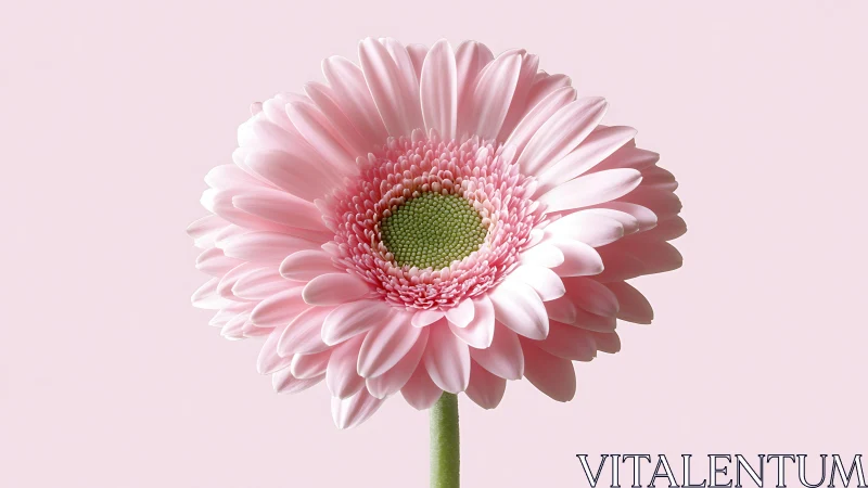 Pink Gerbera Daisy: Multilayered Petals with Green Disk Florets.