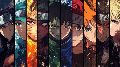 Multi-panel shinobi portrait sequence with dynamic lighting