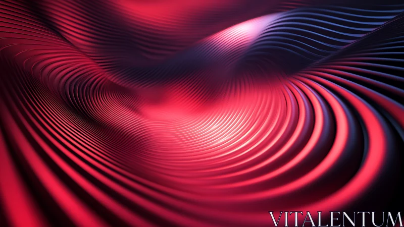 Parametric red wavefronts forming luminous ribbed topology.