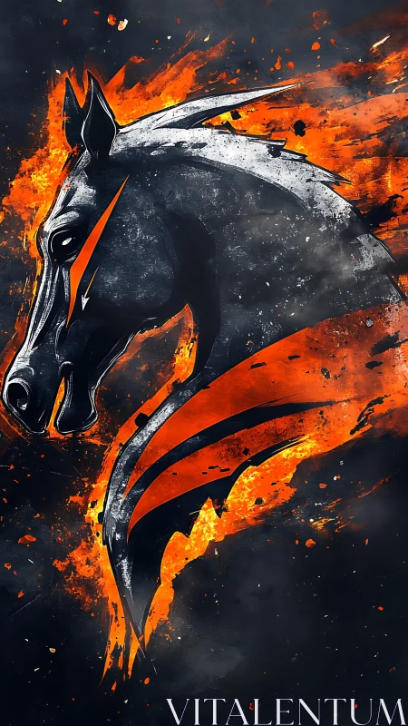 Fiery cyber steed profile slices through molten darkness.