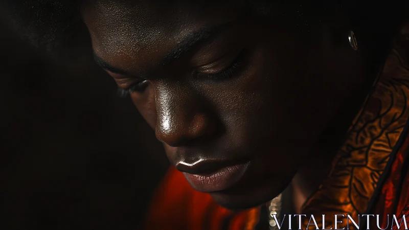 Quiet glow on a thoughtful face in warm evening light.