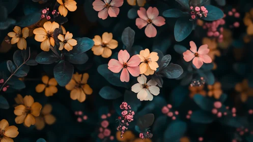 Garden Whispers: Where Golden and Pink Blooms Dance Together.