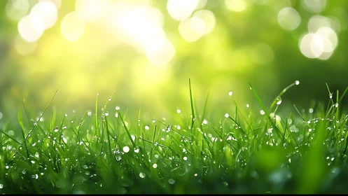 Macro optical study of dewy grass blades under backlit bokeh.