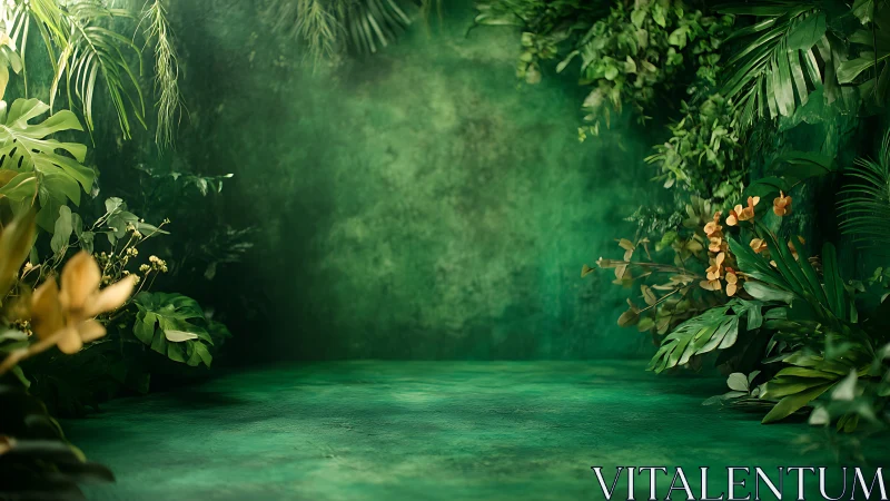 Emerald Studio: Lush Jungle Backdrop with Golden Blooms