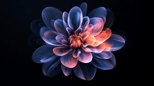 Glowing abstract flower unfolding in soft cosmic light.