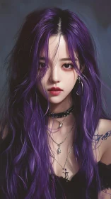 Digital portrait depicts young woman with long purple hair