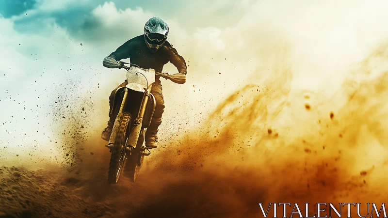 Dust storm rider carving light through blazing dirt clouds.