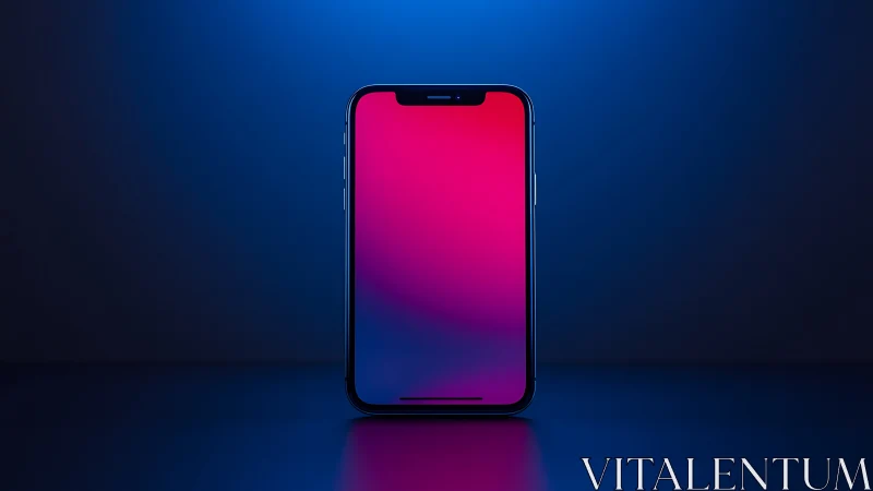 Modern smartphone with vibrant gradient display on blue background.