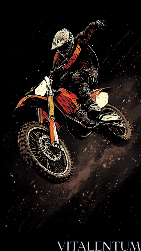 Dynamic dirt bike jump illustration with dramatic motion focus.