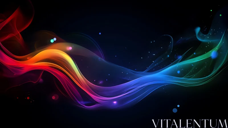 Multicolored light wave ribbons on dark gradient background.
