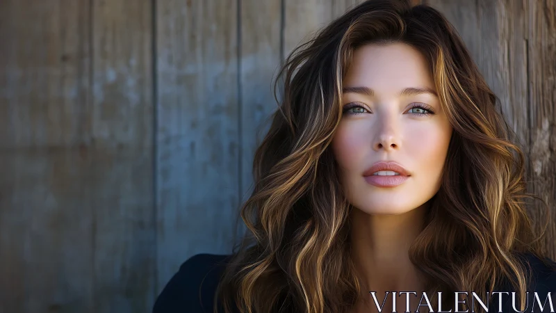 Soft front-lit portrait with shallow depth and textured wood backdrop