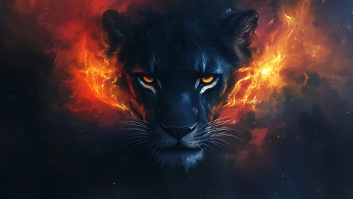 Infernal Feline Gazes Through Walls of Liquid Fire