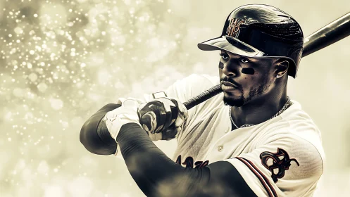 Focused baseball batter prepares to swing in glowing mist